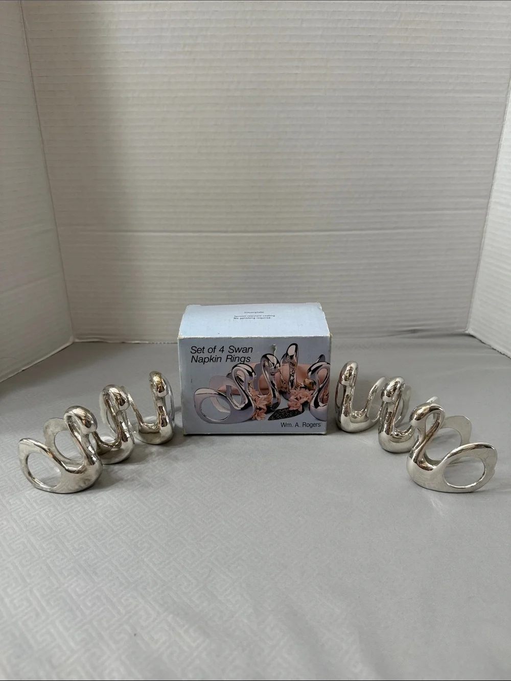 Vintage Wm A Rodgers Silverplate Swan Napkin Holders Set Of 6 Rings